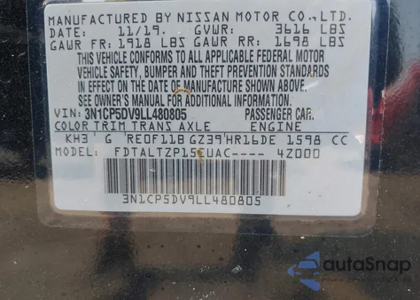 2020 Nissan Kicks Sr Xtronic Cvt from USA, damaged, VIN 3N1CP5DV9LL480805